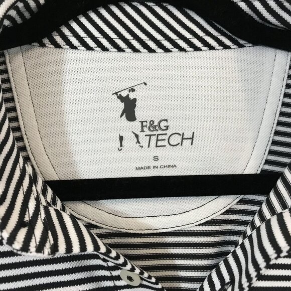 F&G Tech Mens S Black & White Striped Polo Shirt With Farley Cup Embroidery Golf - Picture 3 of 9
